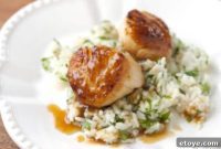 Golden Scallops with Apricot Glaze and Fresh Cilantro Lime Rice