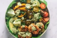 Chipotle Lime Shrimp Bowl with Zesty Cilantro-Jalapeño Yogurt