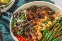 Peanut Beef Satay Zoodle Bowl with Peanut Sauce