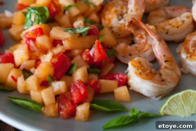 Grilled Shrimp with Zesty Cantaloupe-Lime Salsa 1 featured 27517