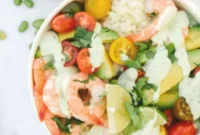 Creamy Cilantro Shrimp and Avocado Buddha Bowl