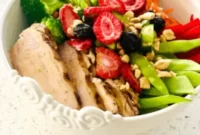 Tropical Grilled Chicken Buddha Bowl with Sweet Mango and Toasted Peanuts