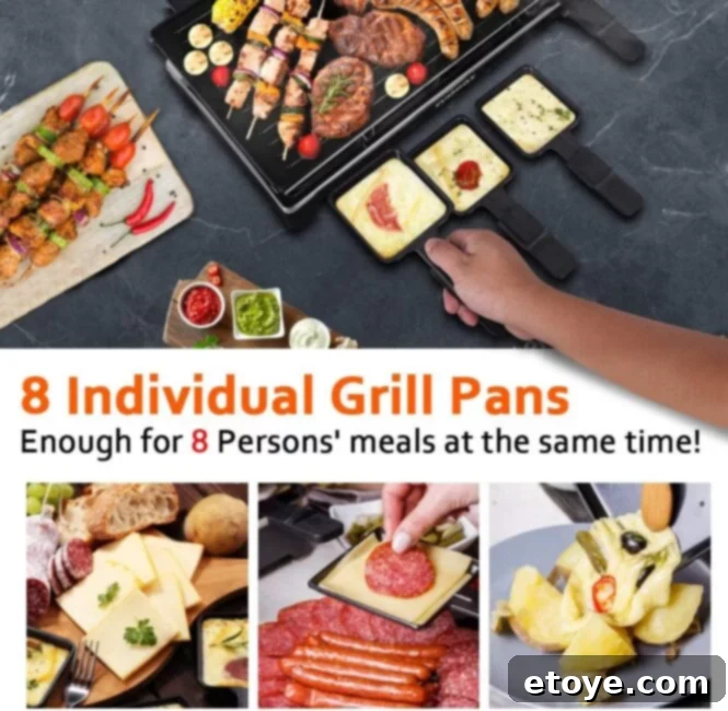 A Raclette grill in action with various foods, showcasing a fun and interactive dining experience.