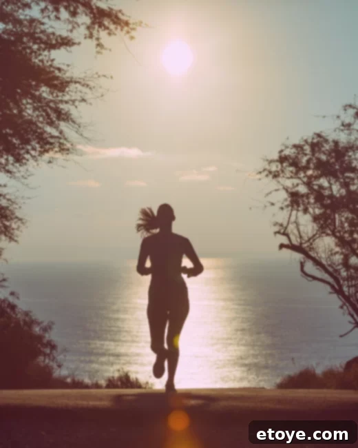 A person enjoying a peaceful morning walk with their dog as the sun rises, illustrating the coolness of early hours.
