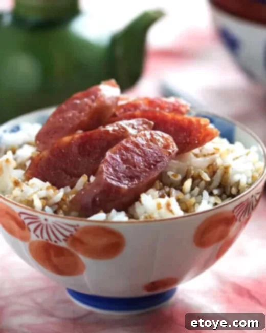 Score a New Rice Cooker 5 Savory Chinese Sausage and Rice drizzled with sauce