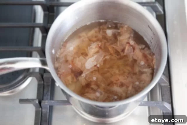 katsuobushi in pot of water
