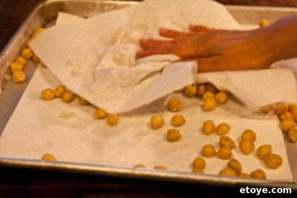 Pat Dry the Peas and skin for Crispy Roasted Chickpeas Recipe Pat Dry the Chickpeas and Remove Skins for Crispy Roasted Chickpeas Recipe