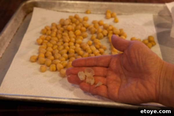 Discard the skin of the peas Crispy Roasted Chickpeas Recipe Discard Chickpea Skins for Crispy Roasted Chickpeas Recipe