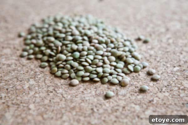 brown-green-lentils A close-up shot of brown and green lentils, showcasing their earthy tones and readiness to be transformed into a delicious Indian Dal Nirvana. This visual aids in ingredient identification for home cooks.