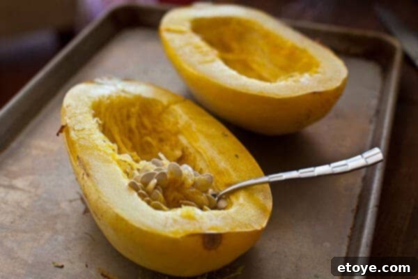 Remove seeds - Spaghetti Squash Recipe Remove seeds - Spaghetti Squash Recipe