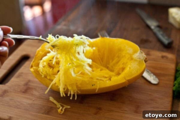 Use fork to keep strands - buttered Spaghetti Squash Recipe Use fork to keep strands - buttered Spaghetti Squash Recipe