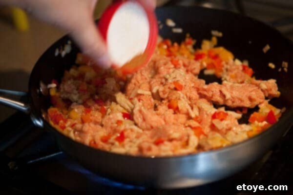 Sauteing stuffing ingredients