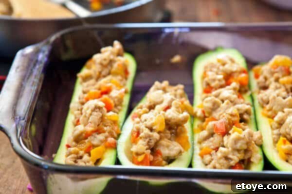 All zucchini boats filled