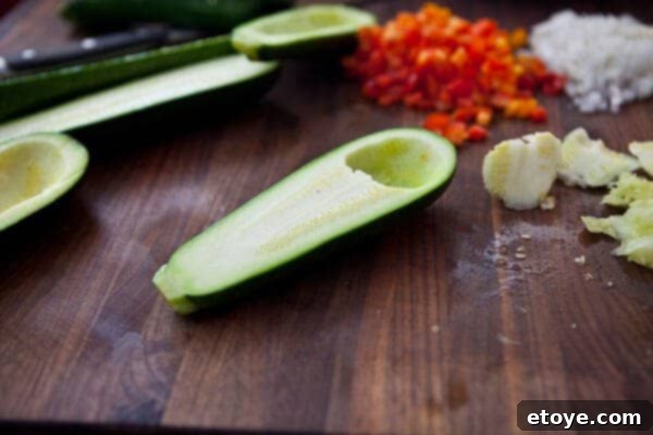 Initial scoop of zucchini