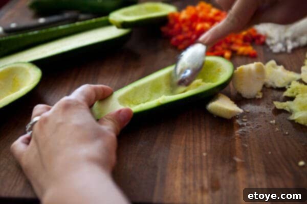 Cleaned and even zucchini boat interior