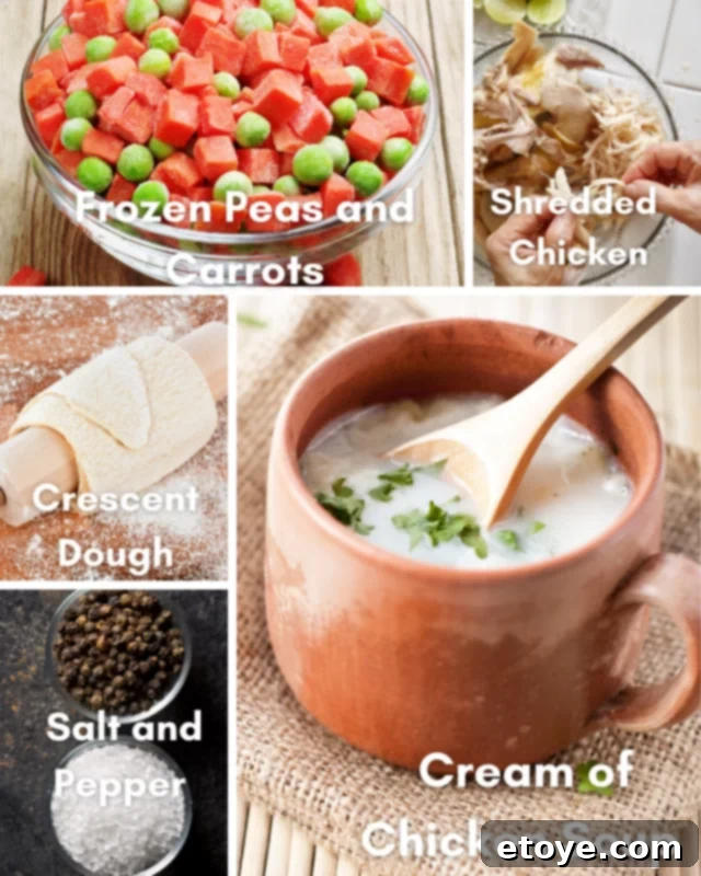 Ingredients for easy microwave chicken pot pie.