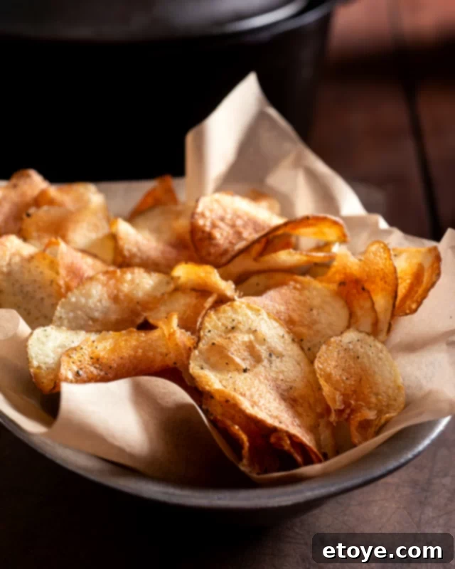 Big bowl of homemade potato chips.