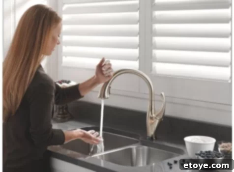 Delta Touch2O Faucet Modern kitchen sink with a sleek Delta Touch2O kitchen faucet, highlighting its innovative design and functionality.