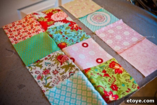 Whip Up Your Own Kitchen Hand Towels 17 Attaching the Third Row of Fabric Squares