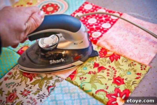 Whip Up Your Own Kitchen Hand Towels 20 Ironing Right Side of Quilt Top