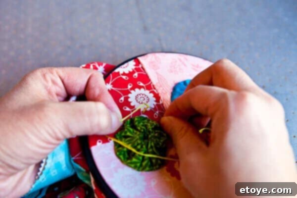 Whip Up Your Own Kitchen Hand Towels 27 Wrapping Floss Around Needle for French Knot