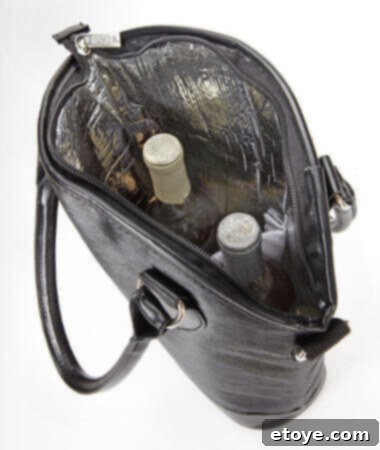Close-up of Sachi Insulated Wine Tote leather accents