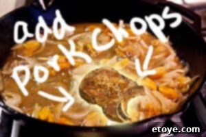 Finished pork chops with apricot brandy sauce, ready to serve