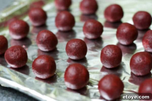 Red velvet cake balls ready for the next step