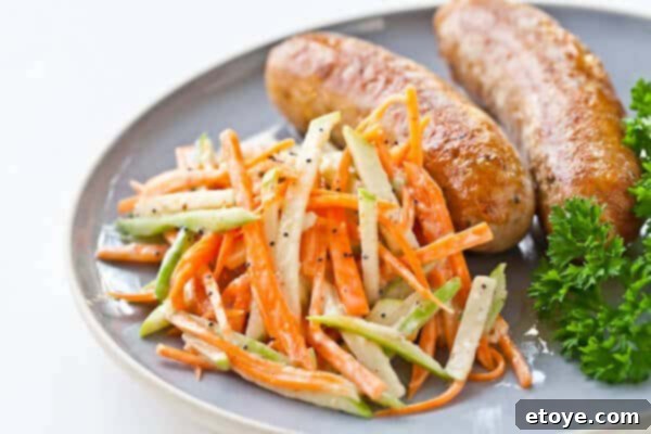 Chicken Sausage & Apple Slaw 3 Fresh ingredients laid out for chicken sausage and apple slaw