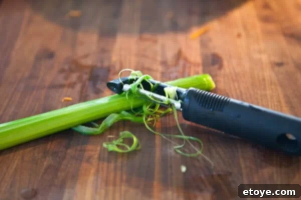 Chicken Sausage & Apple Slaw 4 Using a peeler to remove celery strings for smoother texture