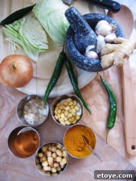 Ingredients for Indian Cabbage with Crispy Chickpeas