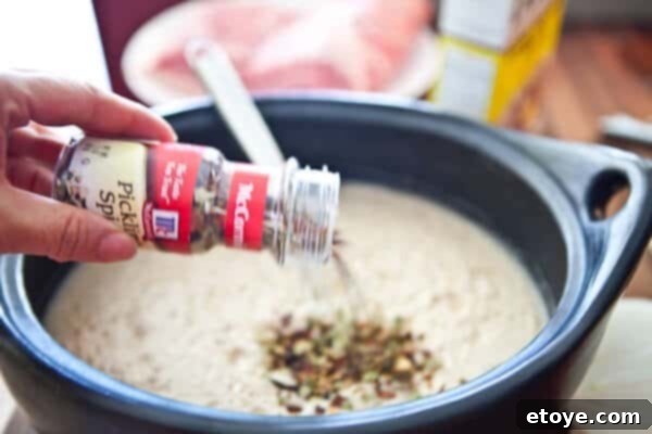 The Ultimate Guinness Corned Beef and Cabbage 7 adding pickling spice to pot