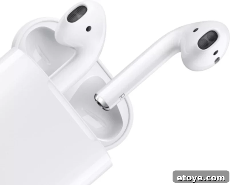 Win Apple AirPods 2 Apple AirPods nestled in their wired charging case, ready for immediate use.