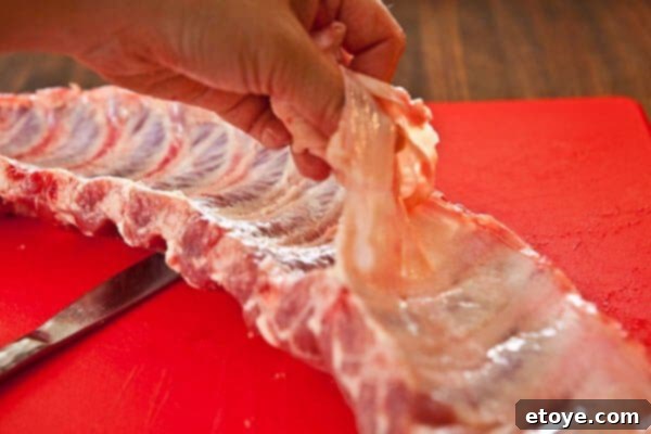 membrane-baby-back-ribs-5 Final pull of rib membrane