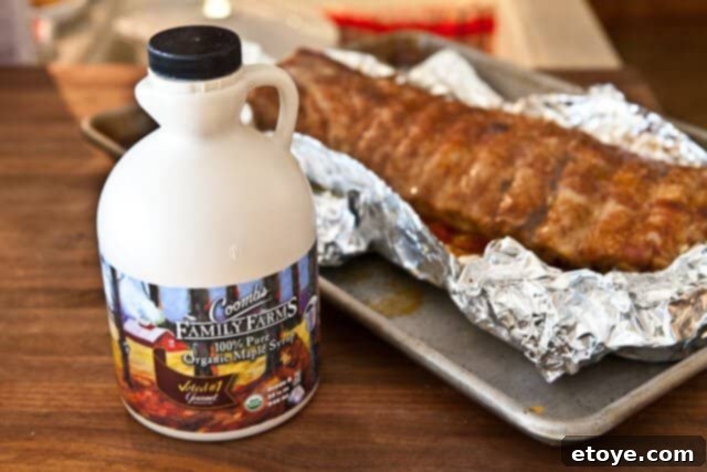 Cayenne Cinnamon Maple Ribs 10 Brushing maple syrup onto baked ribs