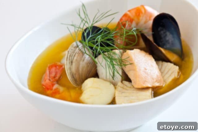Bouillabaisse in a bowl Bouillabaisse served in a bowl, garnished with fresh fennel