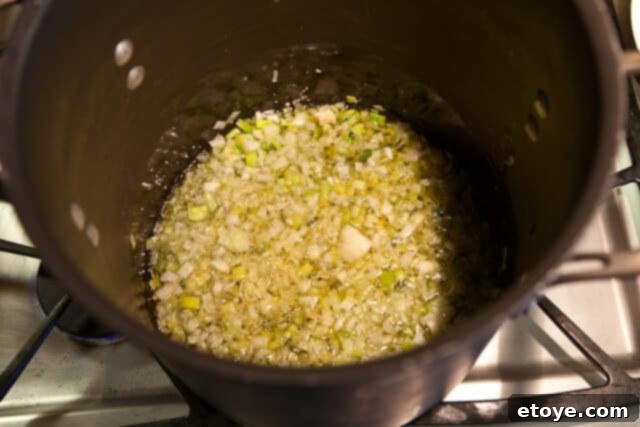 Softening onions for broth Onions softening in a pot with olive oil