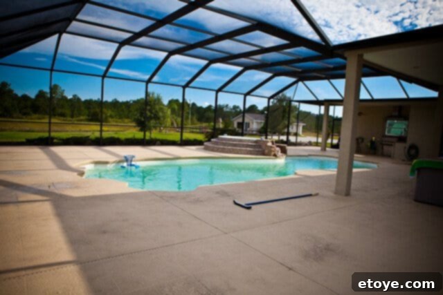 A large, inviting swimming pool with ample patio space for entertaining