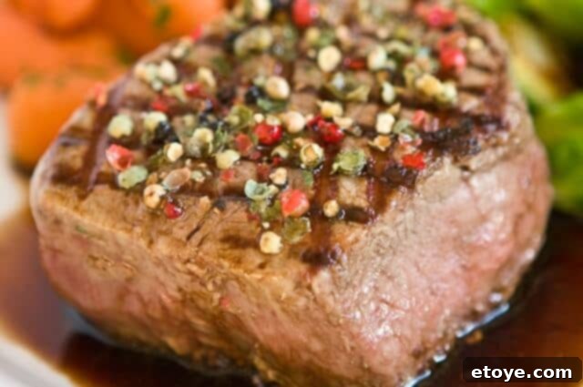 Delicious Peppercorn Crusted Filet Mignon with Balsamic Red Wine Sauce