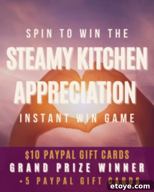 SK Appreciation Instant Win Get $10 PayPal Gift Cards 2 Steamy Kitchen $10 PayPal Gift Card Giveaway