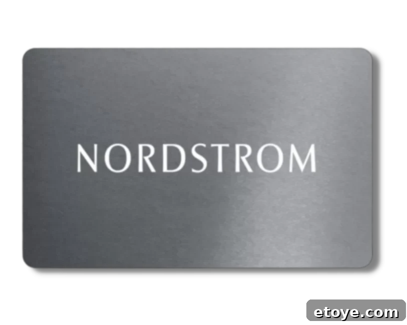 Win a $100 Nordstrom Gift Card! 6 Close-up of a Nordstrom gift card, with a subtle background of fashion items