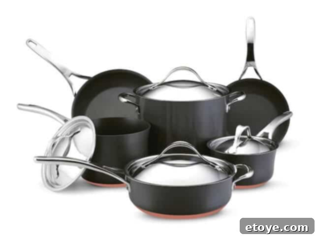 Anolon Nouvelle Copper 10-Piece Cookware Set displayed in a modern kitchen