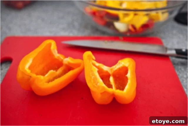 Removing seeds from bell peppers