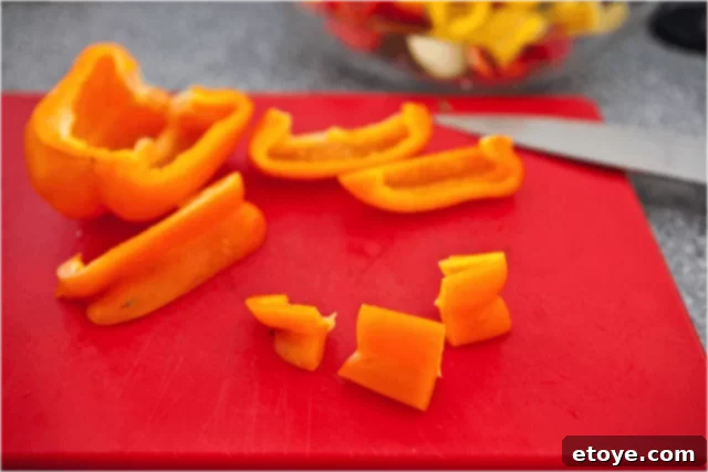 Cubed bell peppers for kabobs