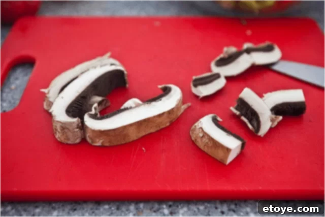 Sliced portobello mushrooms for kabobs