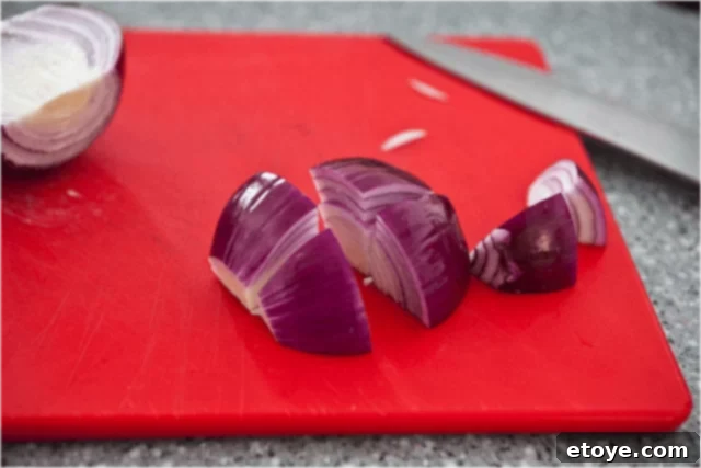 Cubed onions for kabobs