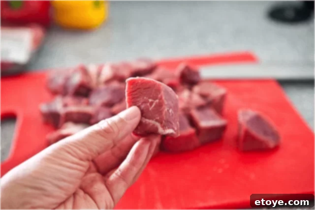 Cubed sirloin steak for kabobs