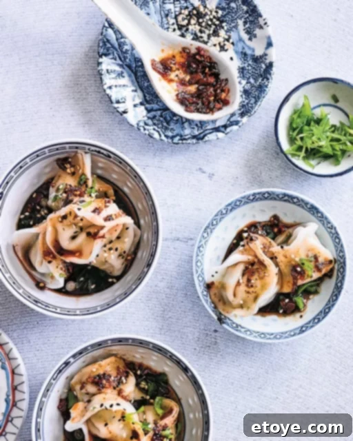 Upgrade Your Kitchen Cookware Giveaway 6 wontons in bowls with chili oil