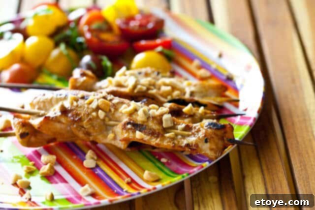 Savory Peanut Chicken Skewers 2 Delicious grilled chicken satay skewers
