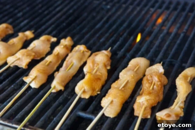 Savory Peanut Chicken Skewers 9 Perfectly grilled chicken satay with char marks